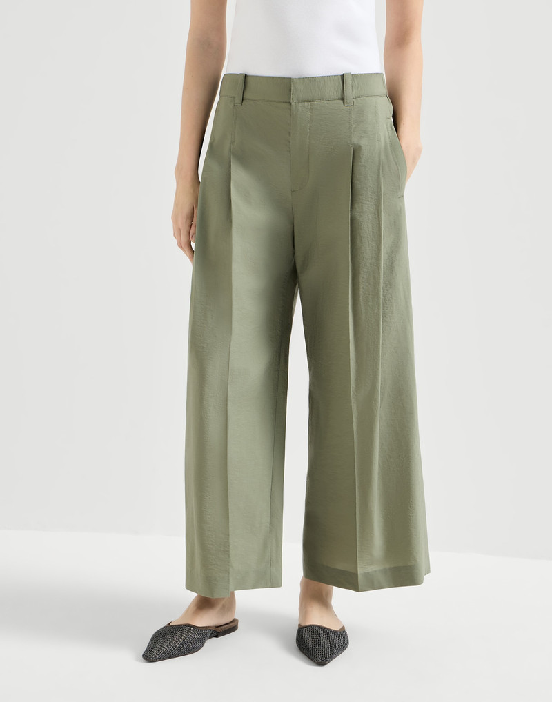 Techno cotton poplin A-line trousers with monili 2