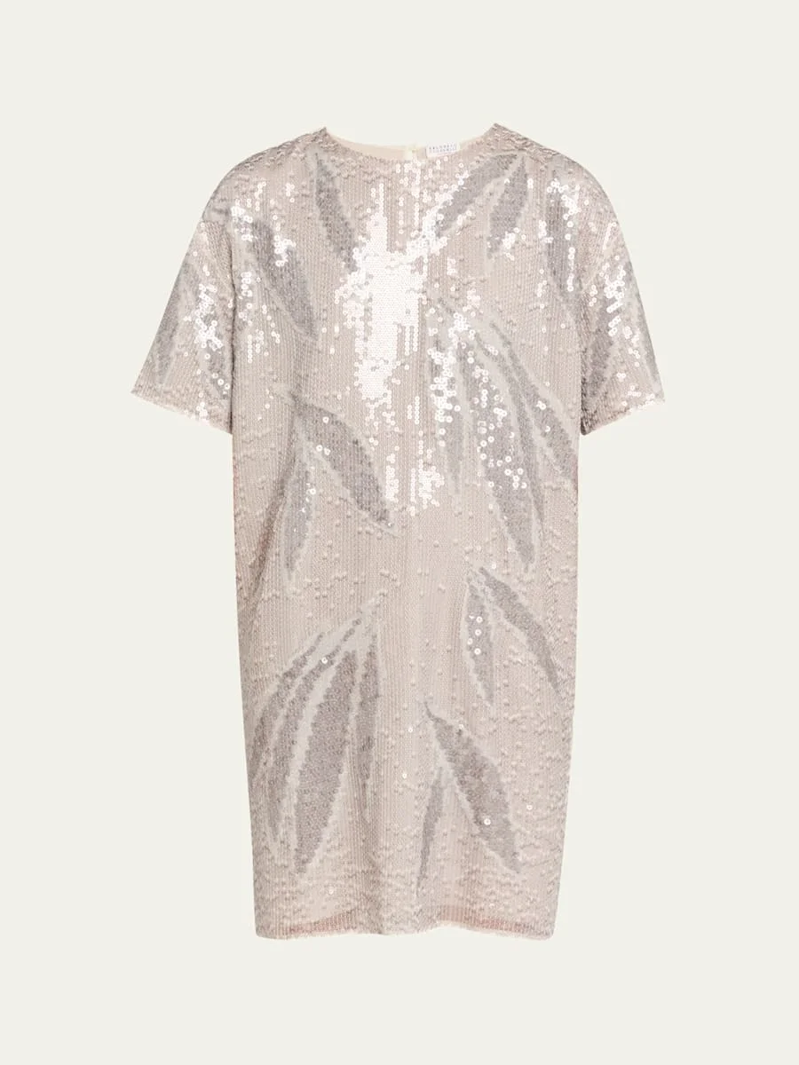 Sequined Silk Organza Short-Sleeve Mini Dress - 1