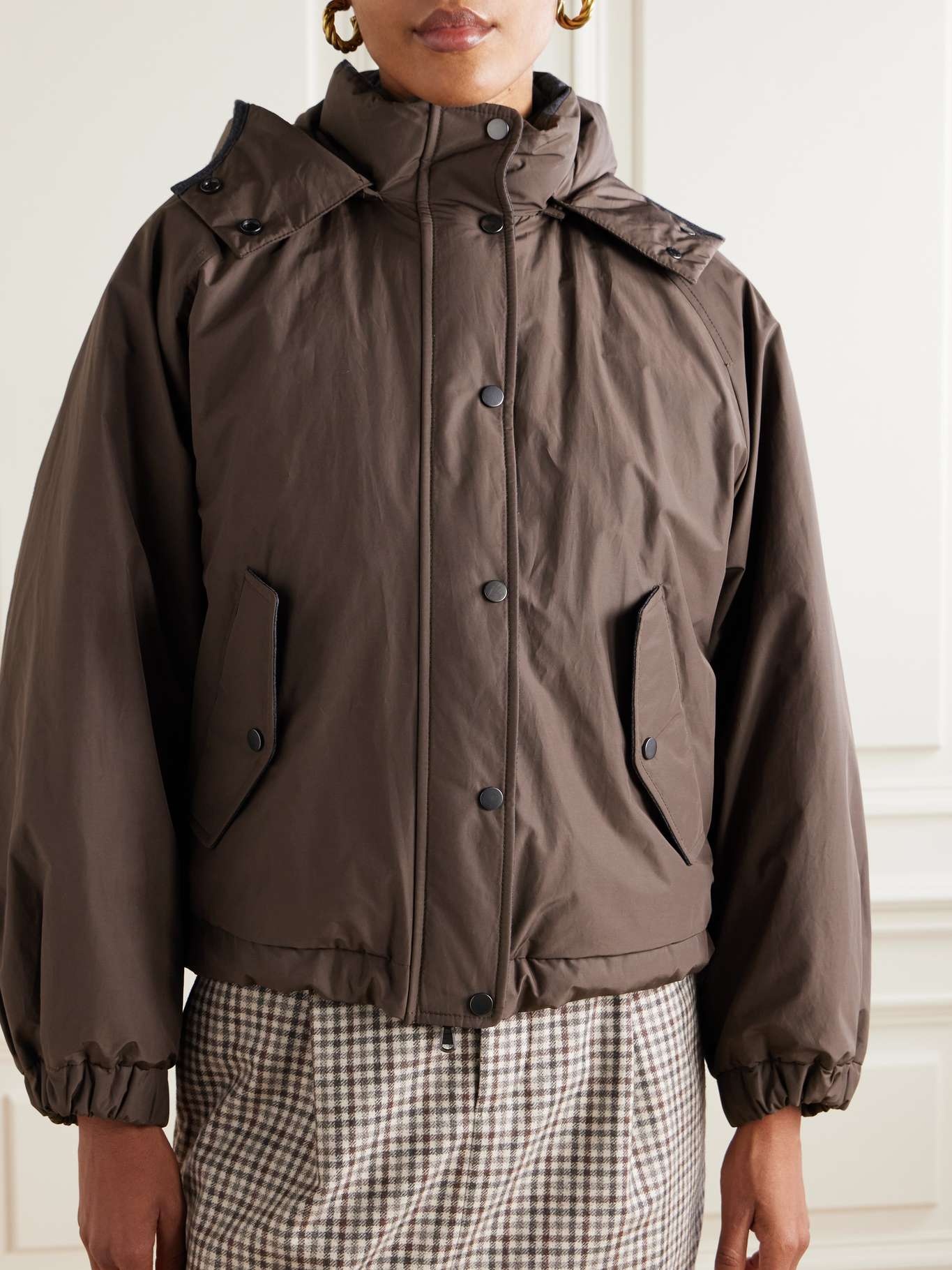 Hooded shell down jacket Brown - 3