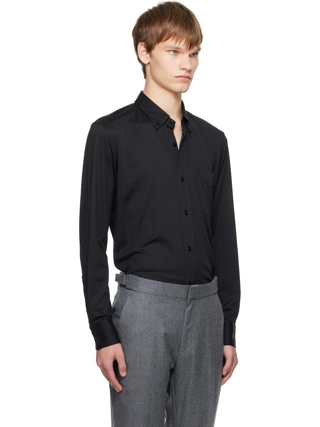Black Silk Cotton Blend Button Down Shirt - 2