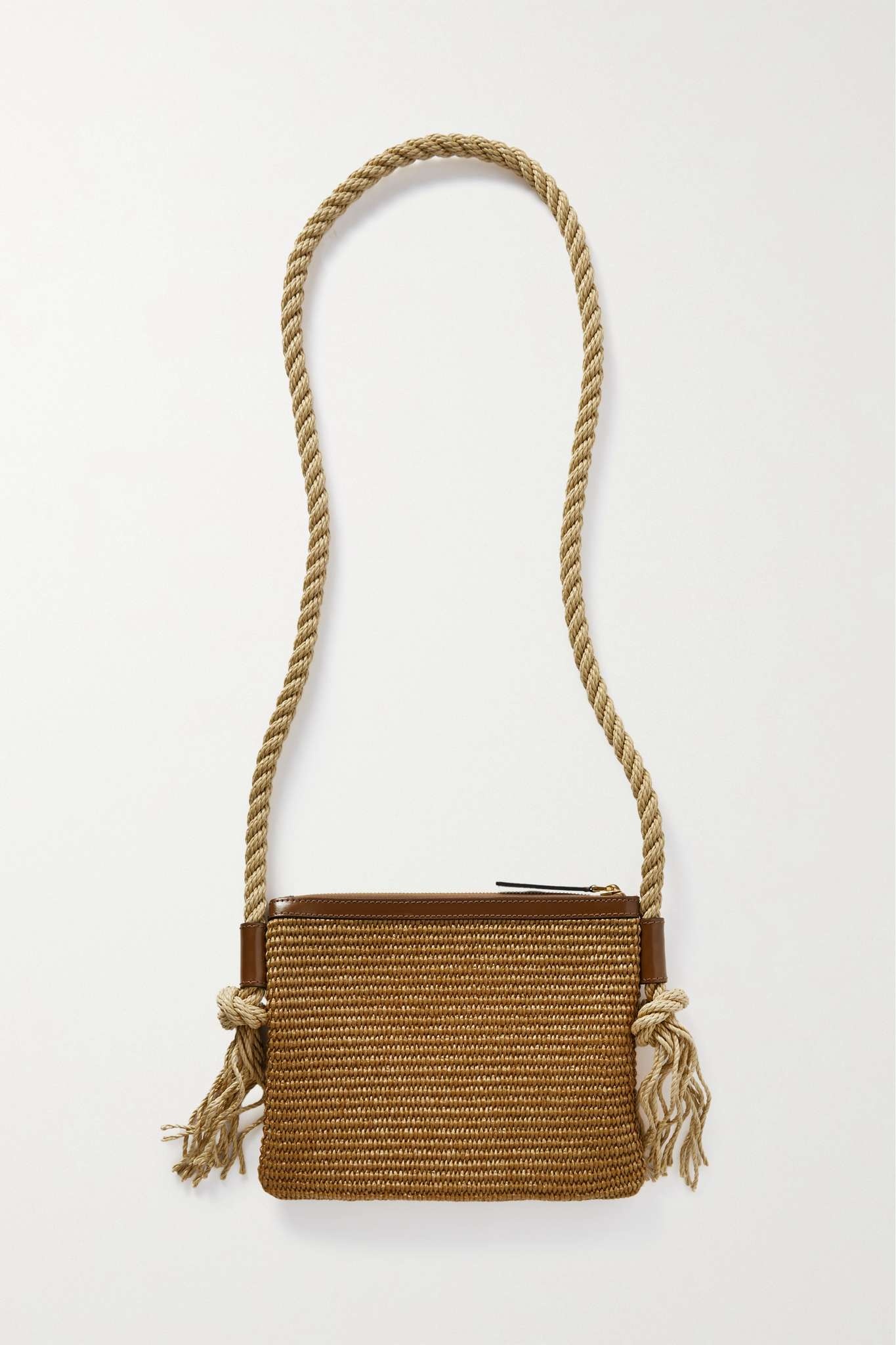 Marcel leather-trimmed embroidered raffia shoulder bag - 3