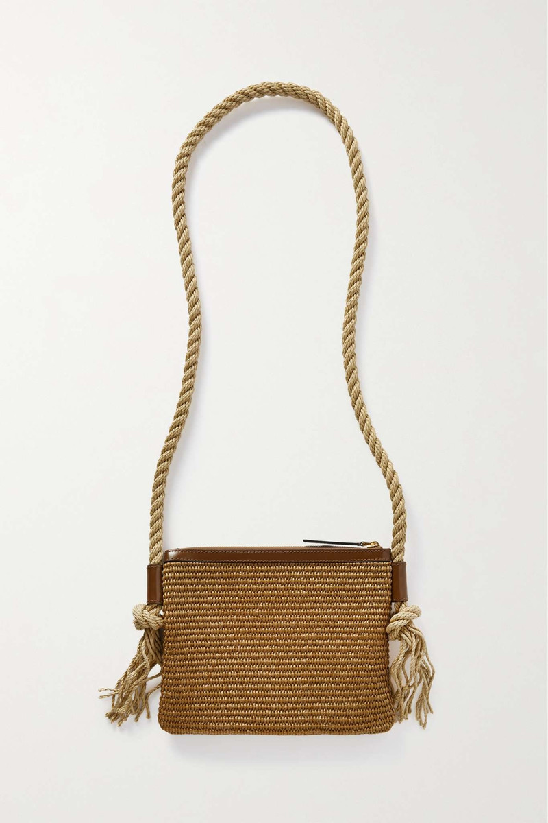 Marcel leather-trimmed embroidered raffia shoulder bag 3