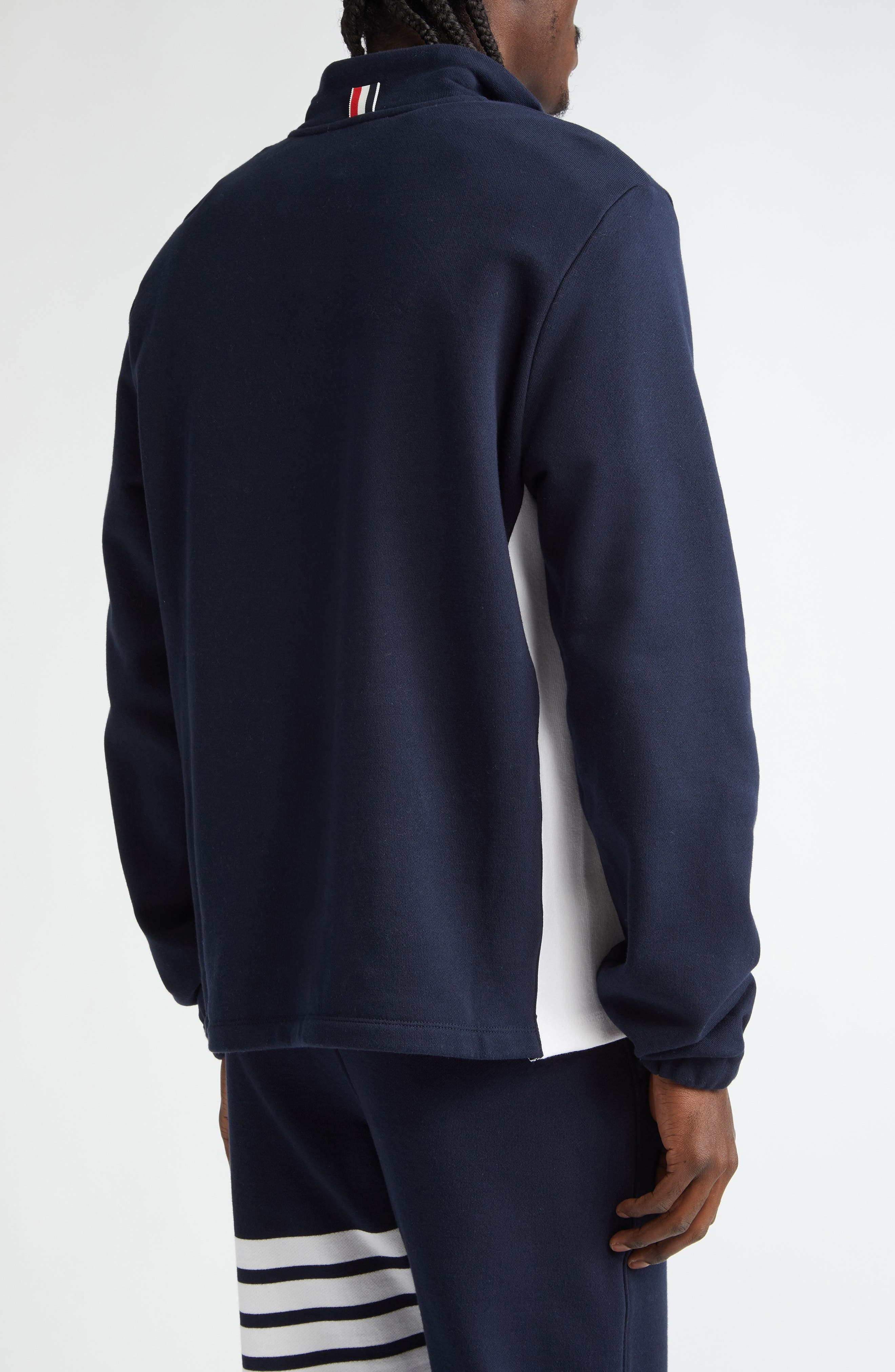 Thom Browne 4-Bar Stripe Funnel Neck Half Zip Sweatshirt in Navy at Nordstrom - 3