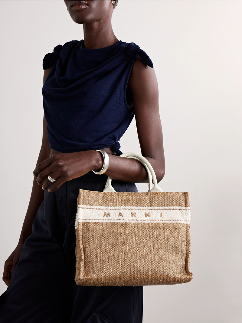 Marni Basket small cotton-blend trimmed raffia tote Tan outlook