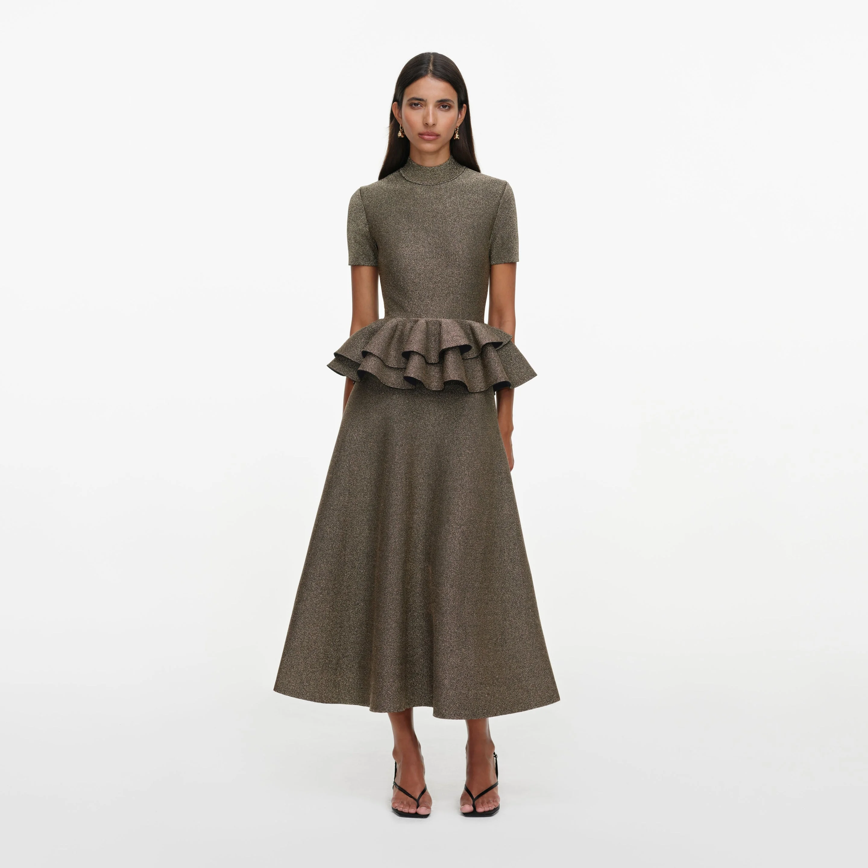 Bronze Peplum Knit Midi Dress - 1