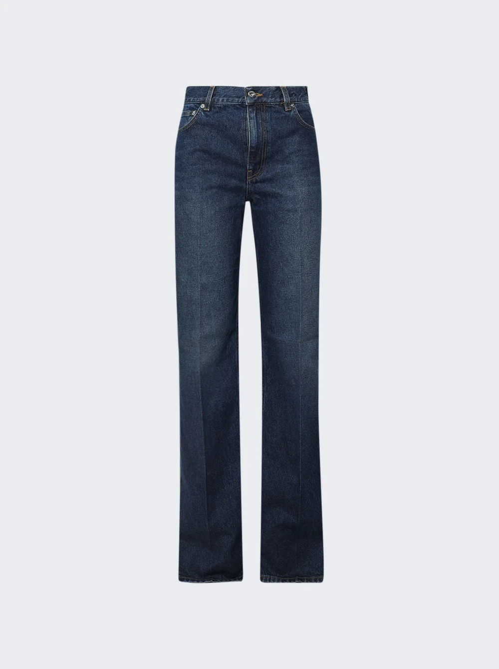 Five Pocket Straight Leg Jeans Brushed Blue Washed - 1