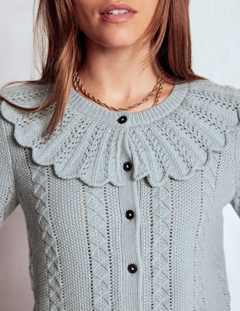 Scallop Collar Cardigan-Seamist Blue Melange 6