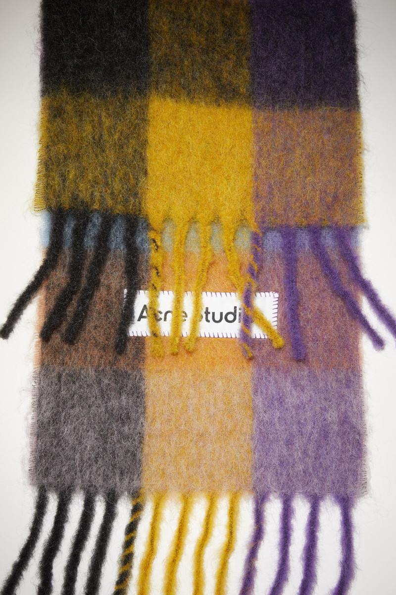 Mohair checked scarf - Anthracite grey/yellow/purple 4