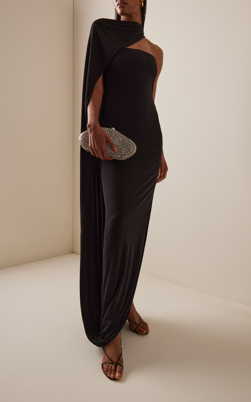 Cult Gaia Corsica Draped Cape Jersey Maxi Dress black outlook