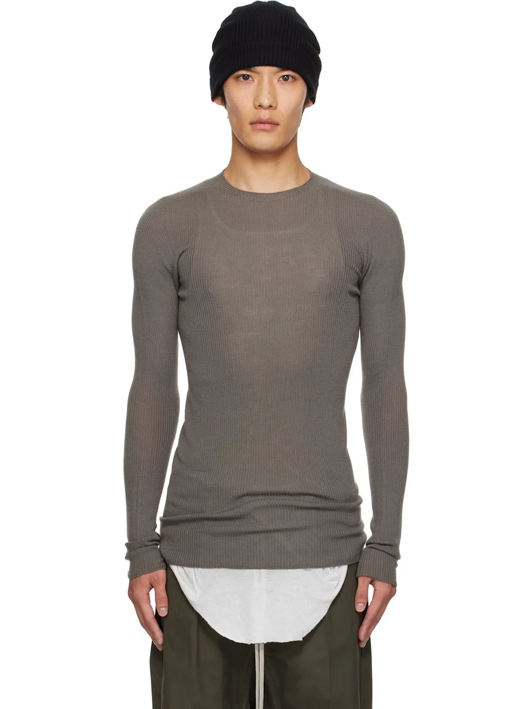 Gray Concordians Ribbed Round Neck Sweater - 1
