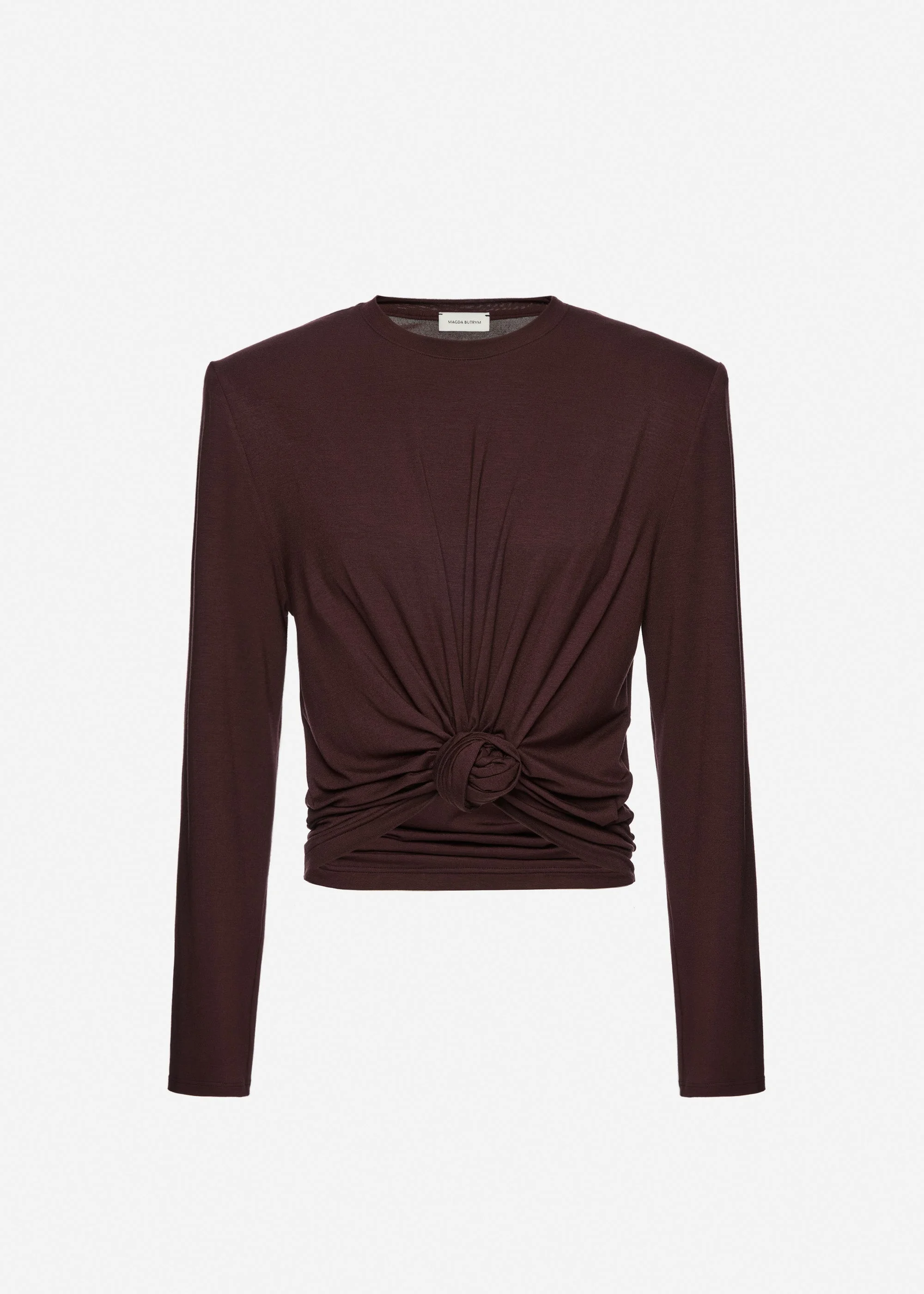 Knotted longsleeve jersey blouse in brown - 1