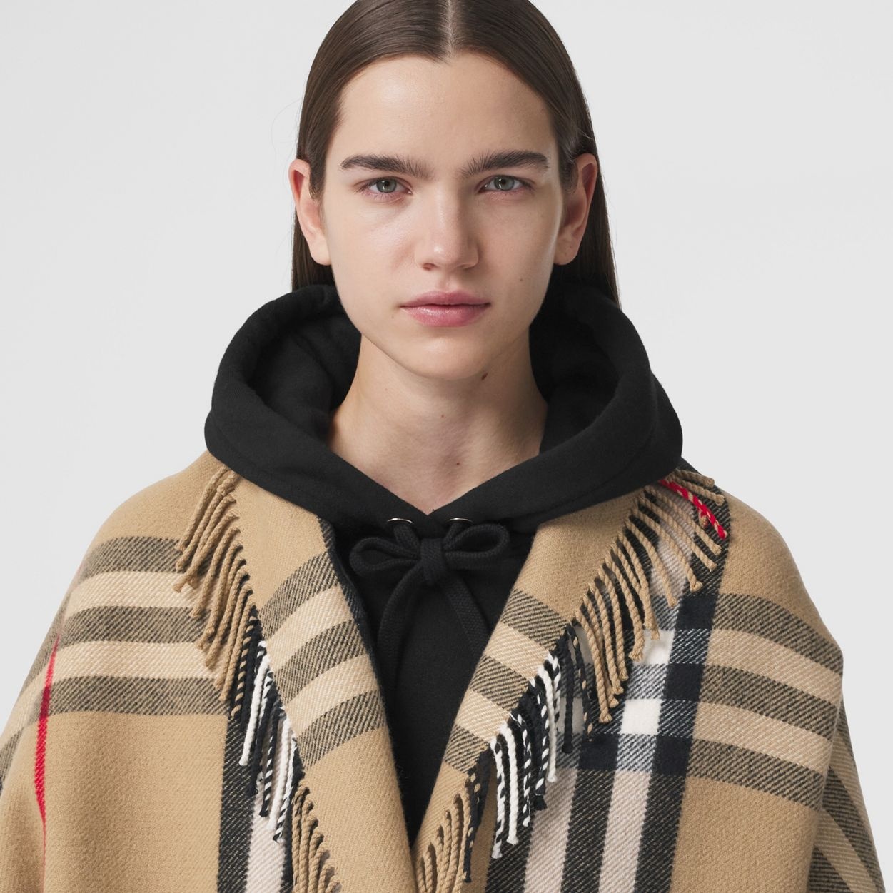 Check Wool Cashmere Cape - 3