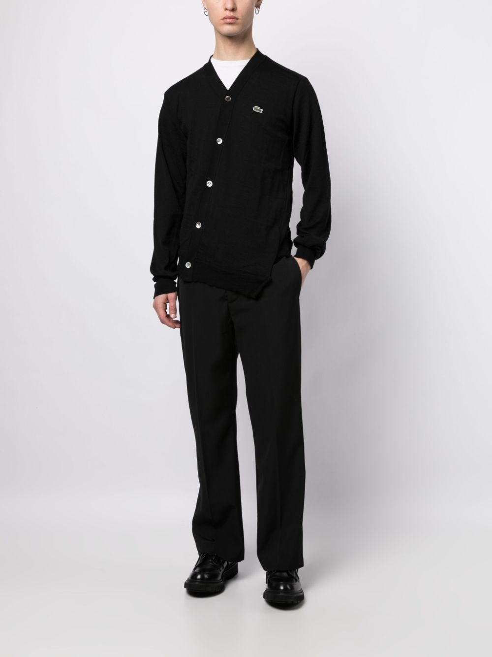 x Lacoste asymmetric logo-patch wool cardigan - 2