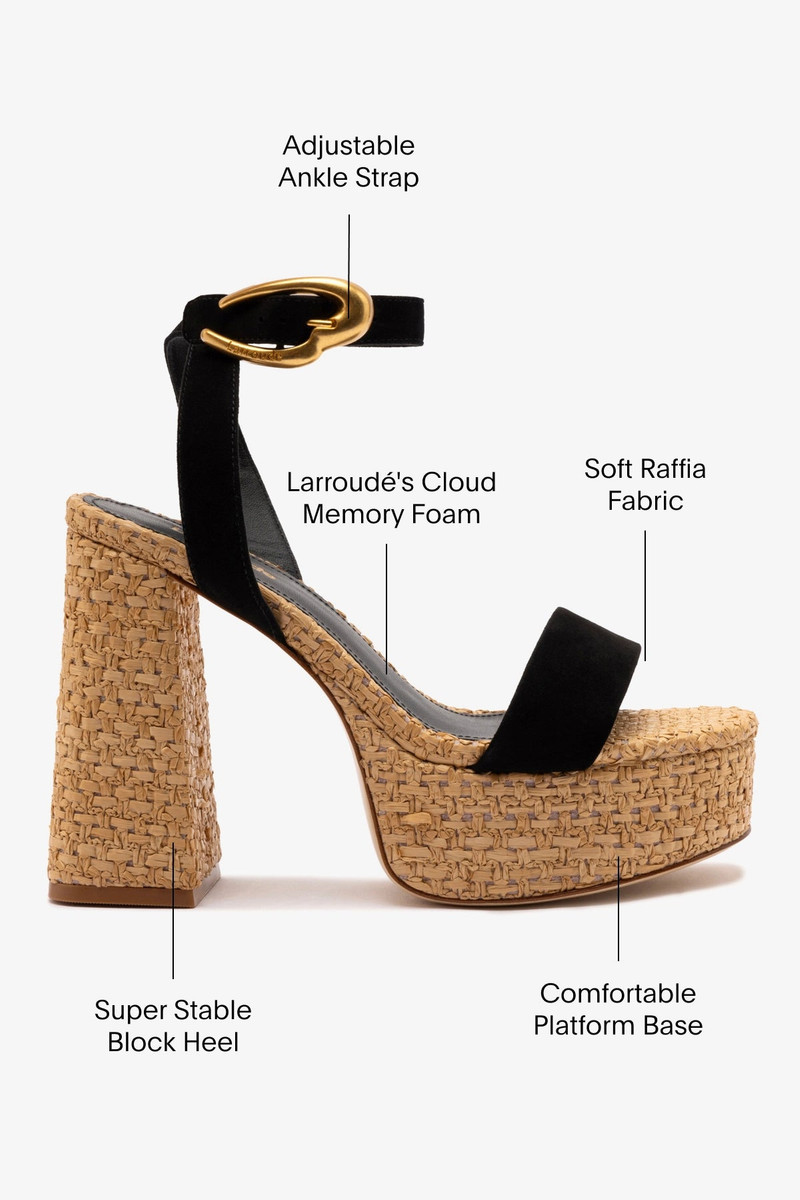 Dolly Verona Sandal In Black Suede and Natural Raffia 5