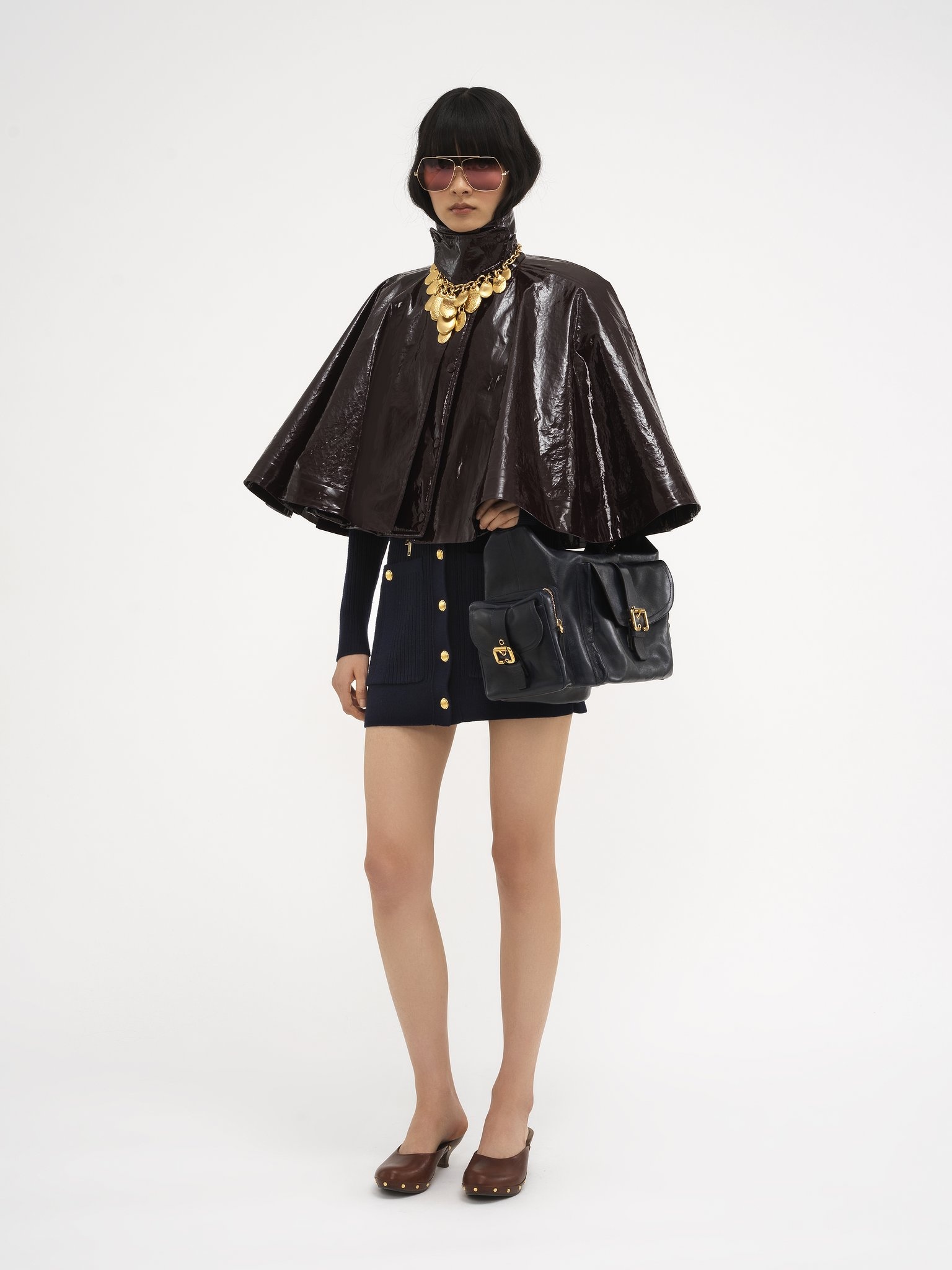 SHORT CAPE IN LACQUERED SHINY COTTON - 3