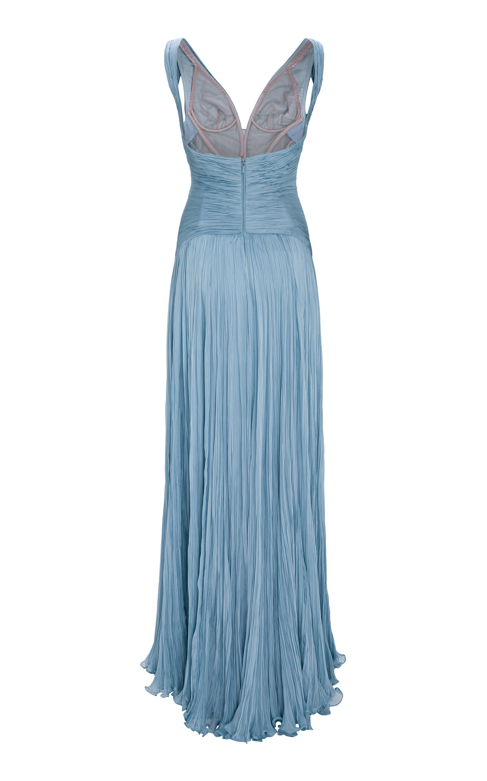 Lettuce Hem Pleated Silk Gown blue - 5