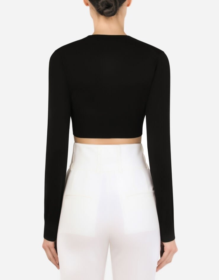 Cropped round-neck silk pullover - 2