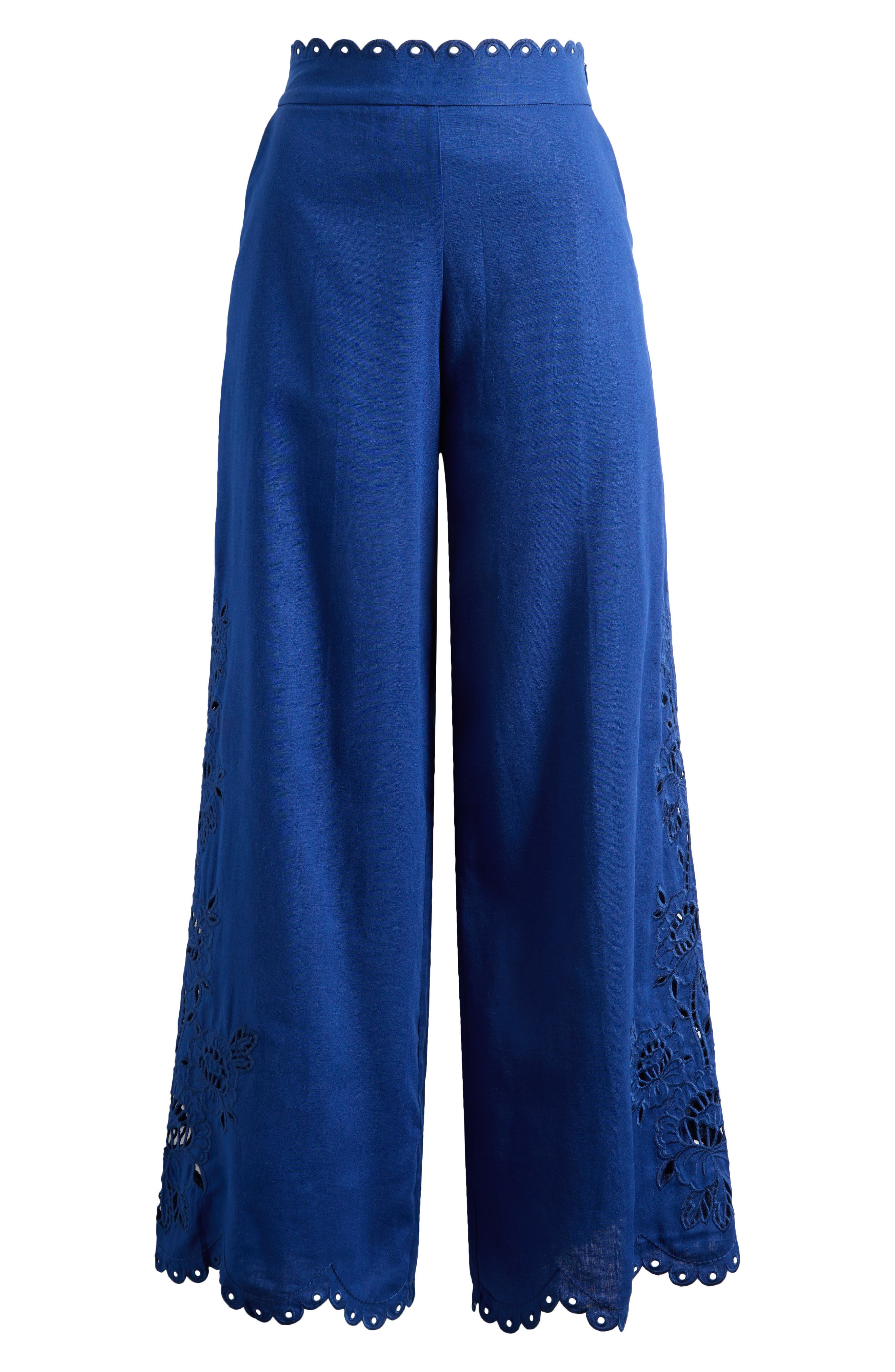 FARM Rio Richelieu Embroidery Detail Linen Blend Pants in Blue at Nordstrom - 5