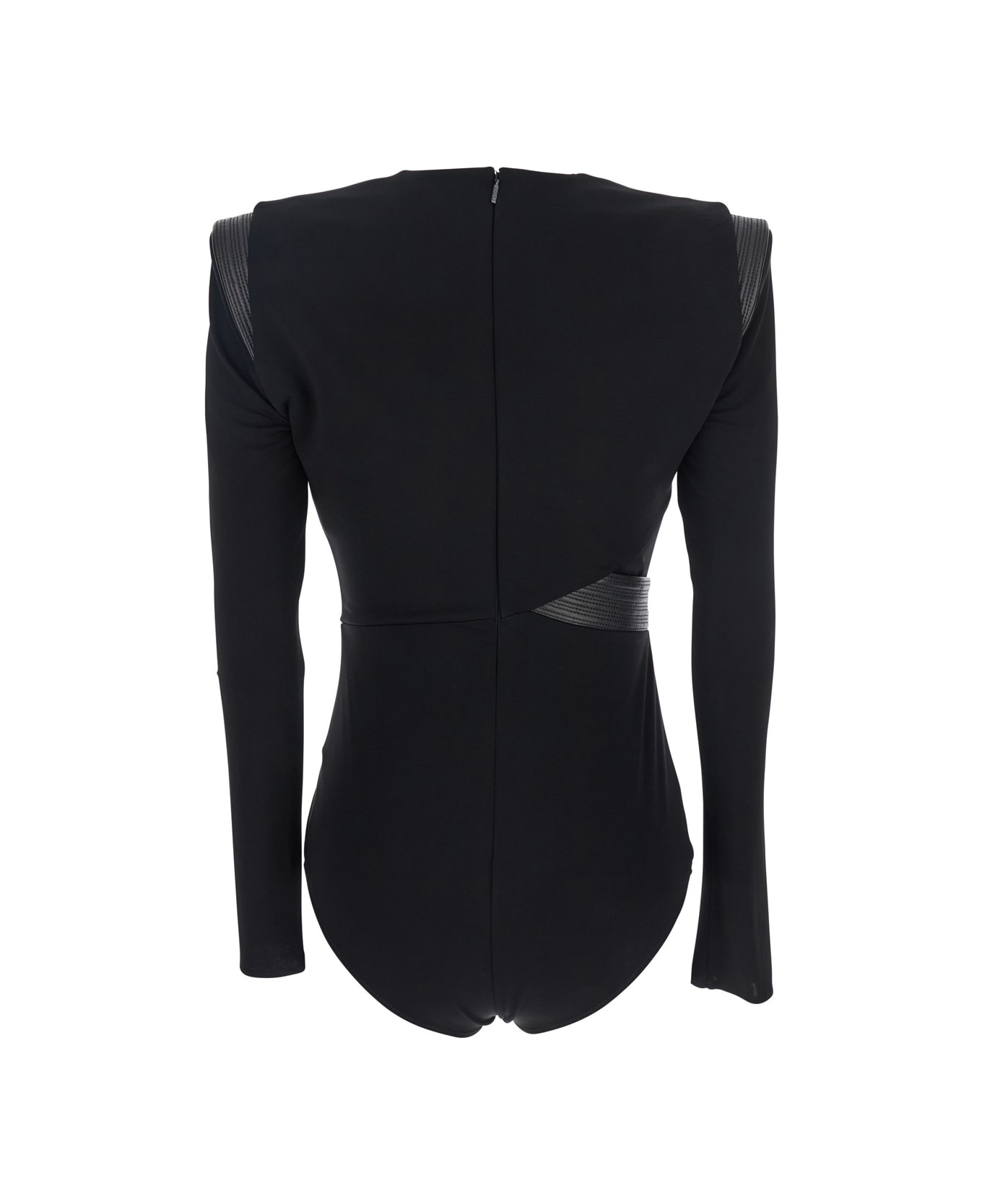 Black Bodysuit With V Neck And Wraparound Design In Viscose Stretch Woman - 2