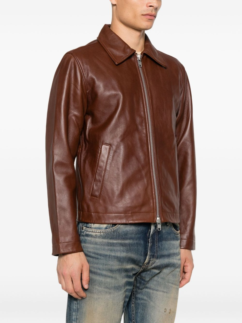 zip-up leather jacket - 3