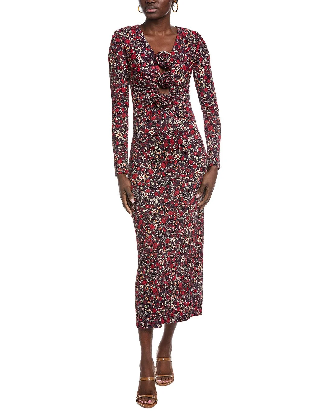 FARM Rio Chelsea Garden Purple Flowers Deep Neckline Long Sleeve Maxi Dress - 1