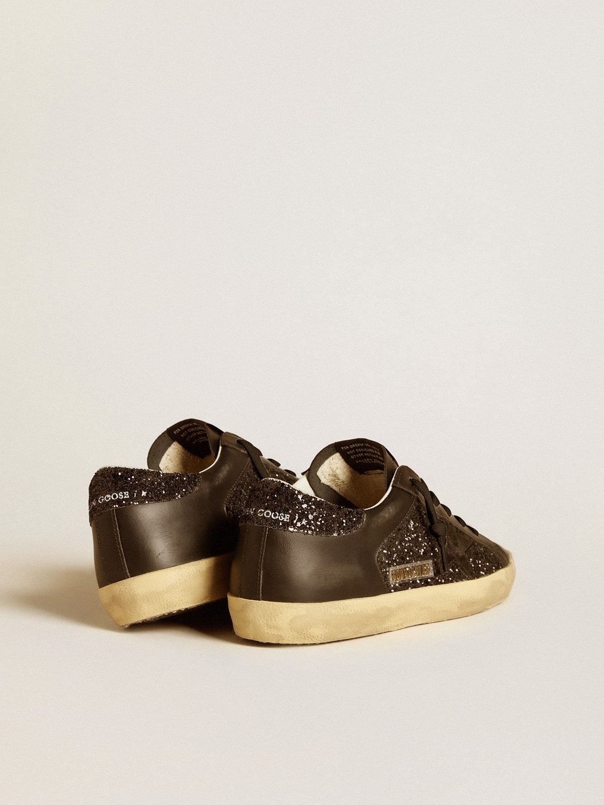 Women's Super-Star in black glitter with black suede star and leather inserts - 5