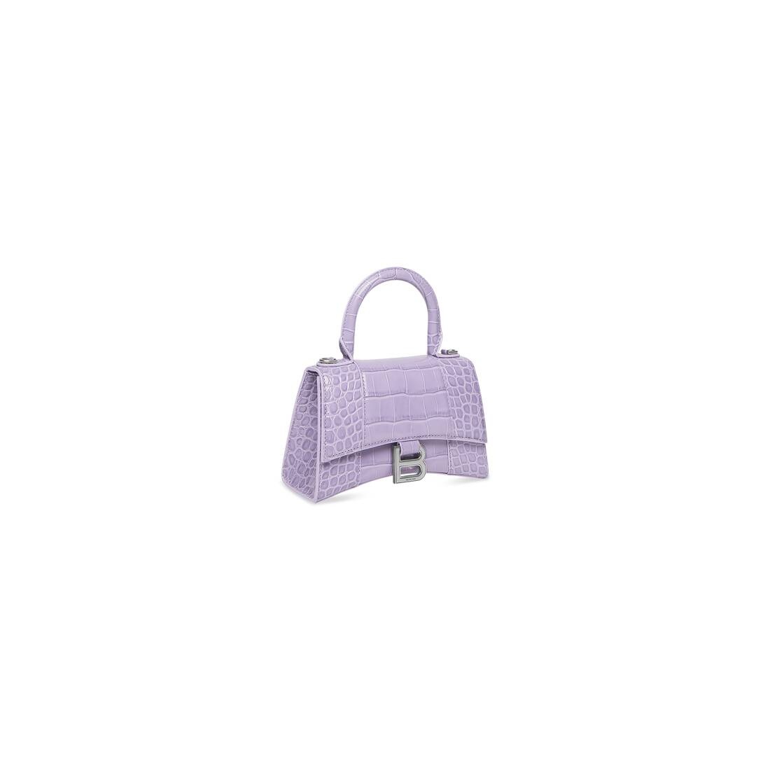 Women's Hourglass Xs Handbag Crocodile Embossed  in Lilac - 3