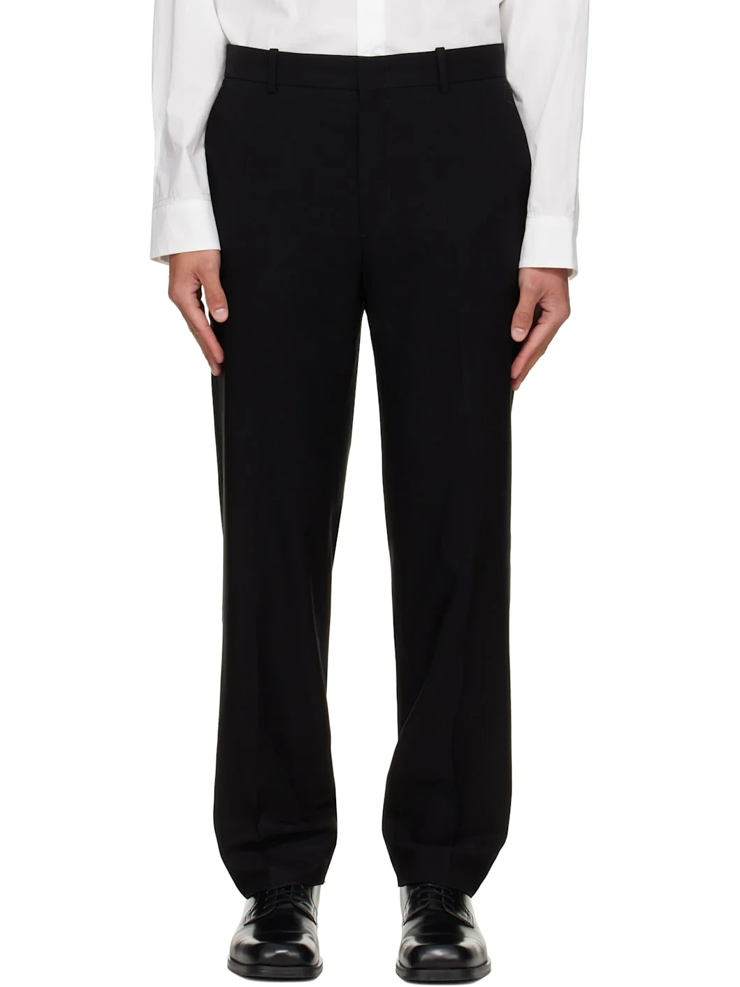 Black Wool Set-Up Trousers - 1