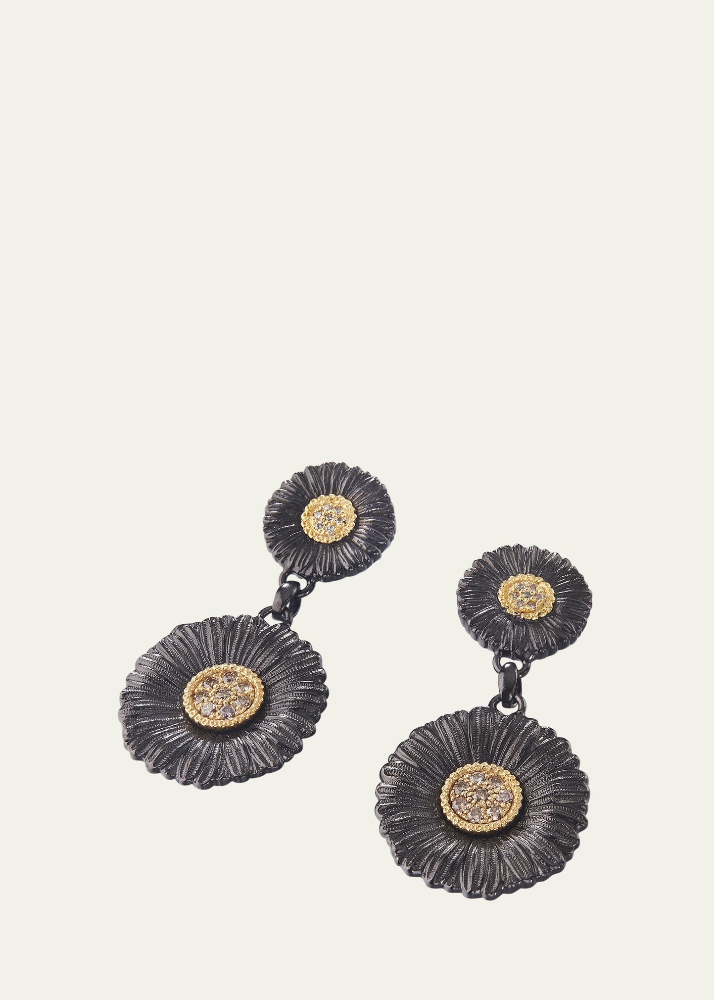 Blossoms Daisy Burnished Sterling Silver and 18K Yellow Gold Diamond Pendant Earrings - 1