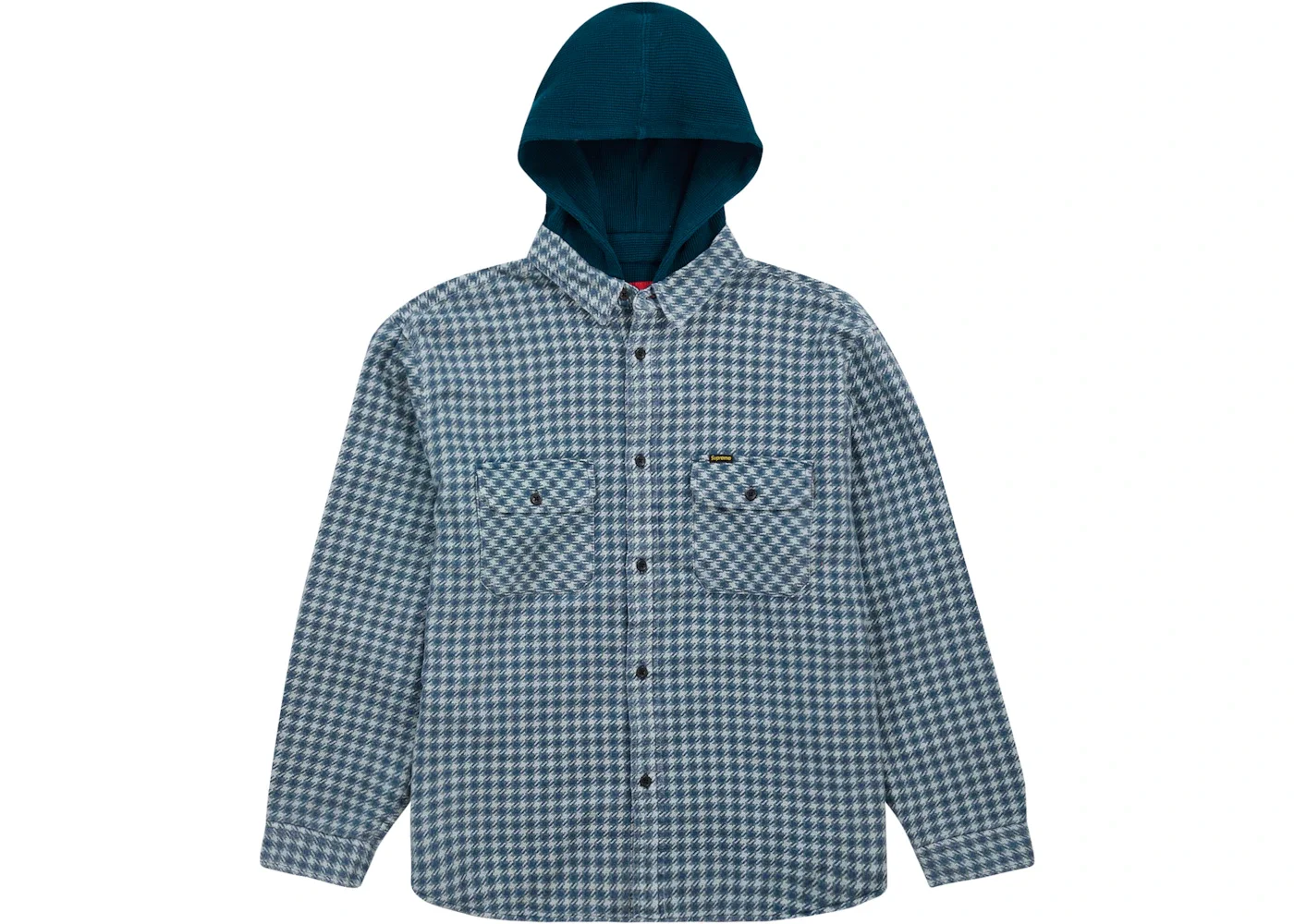 Supreme Houndstooth Flannel Hooded Shirt Light Navy - 1