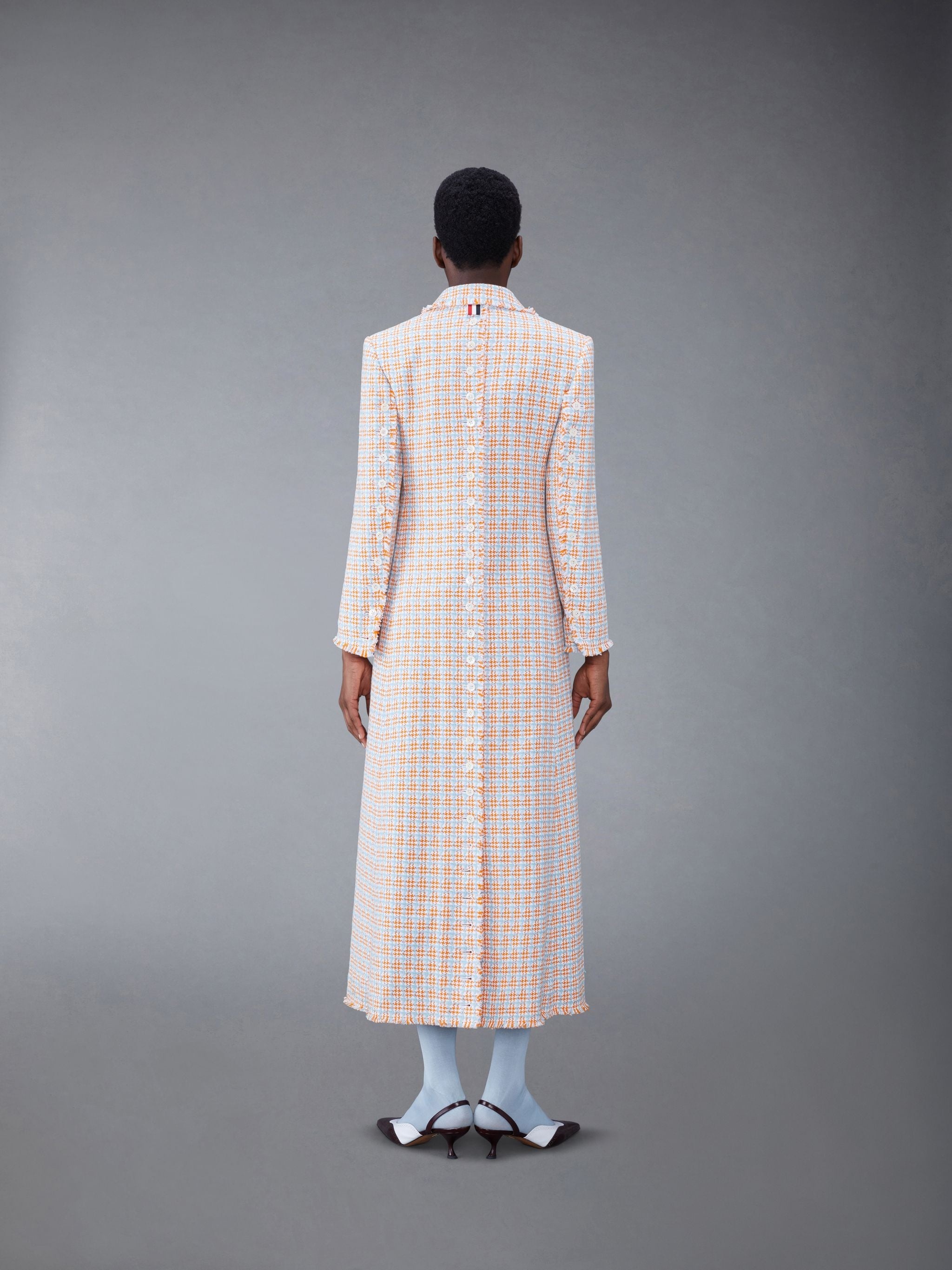 Check Summer Tweed Fray Wide Lapel Coat - 2
