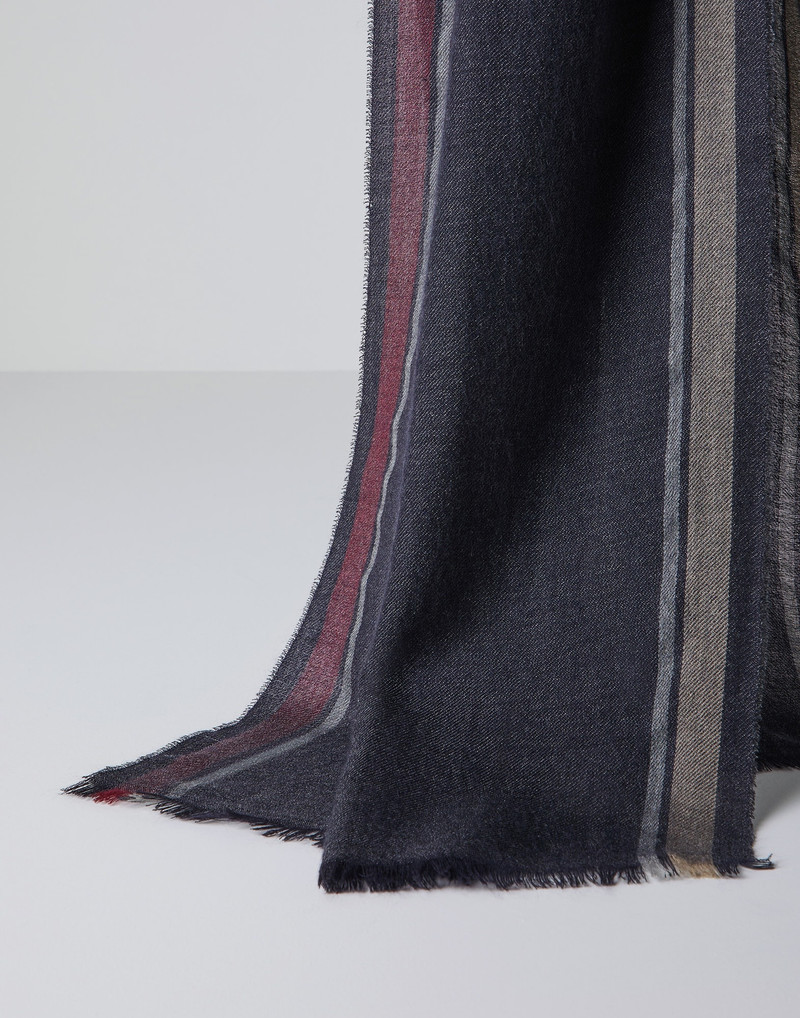 Cashmere and silk batavia scarf with two-tone stripe edge 1