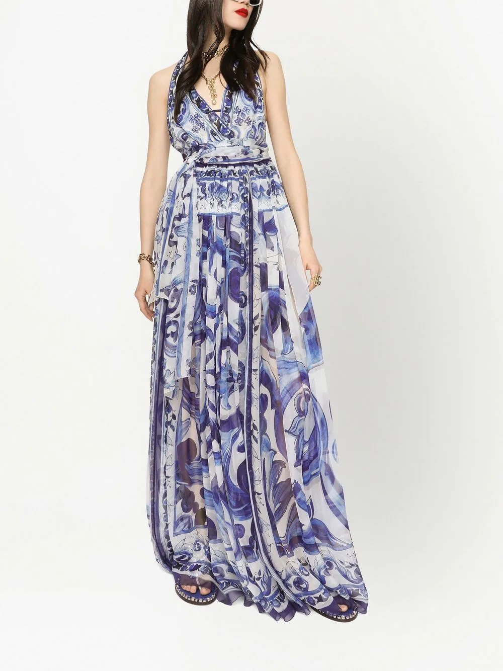 Majolica-print halterneck maxi dress - 2