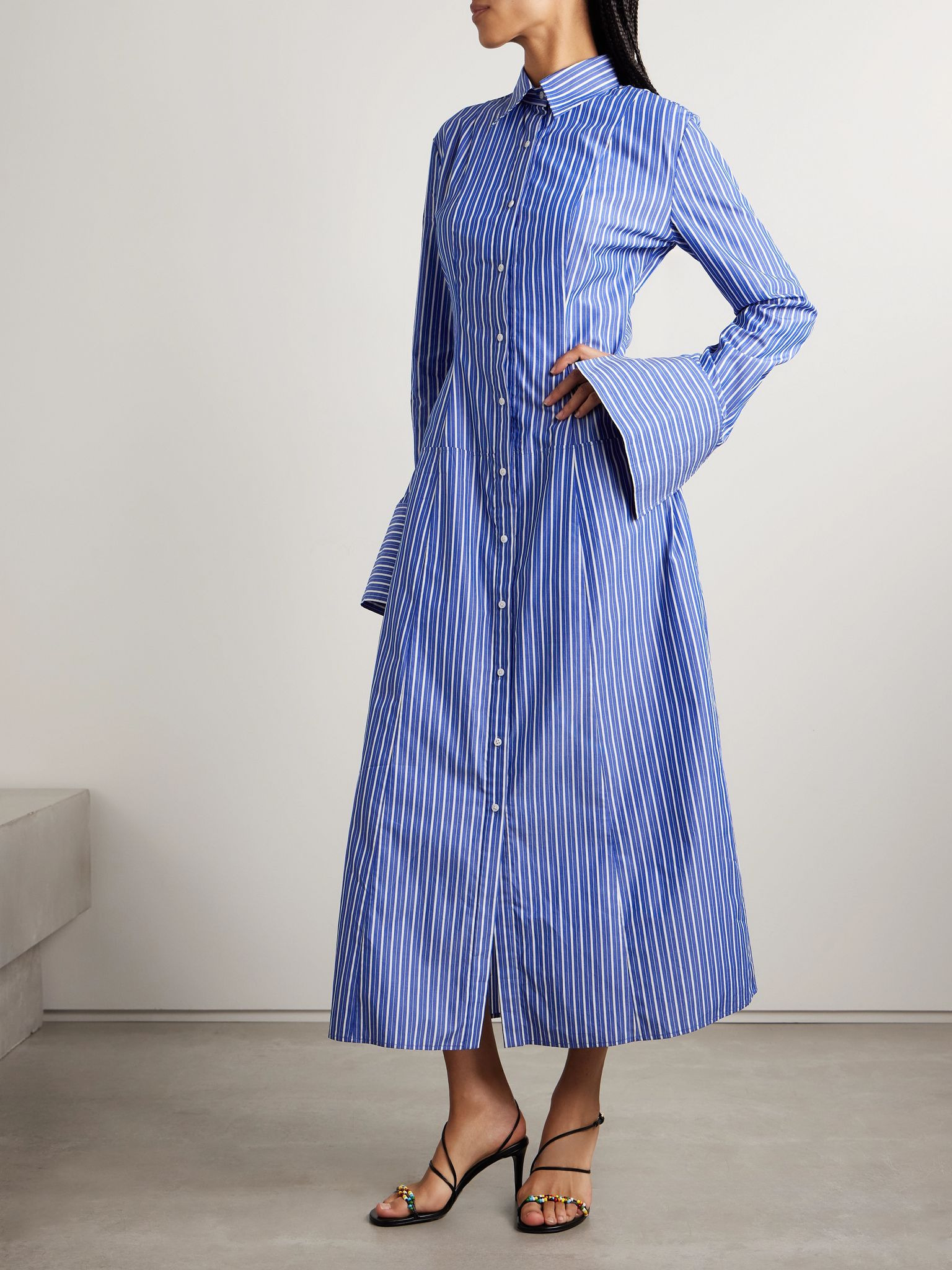 The Sammy striped cotton-poplin midi shirt dress Navy - 3