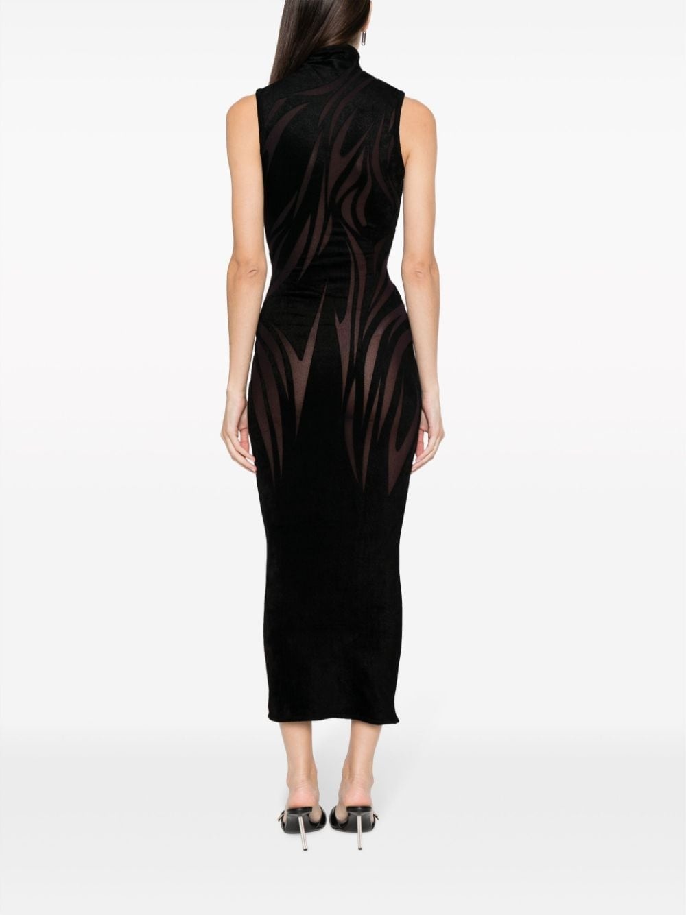 sheer-pattern high-neck dress - 4