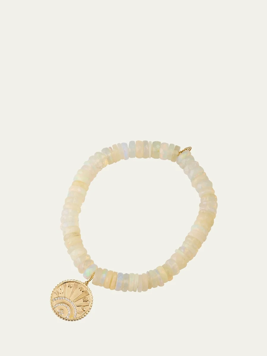 14K Yellow Gold Small Pave Diamond Luck Coin Bracelet - 1