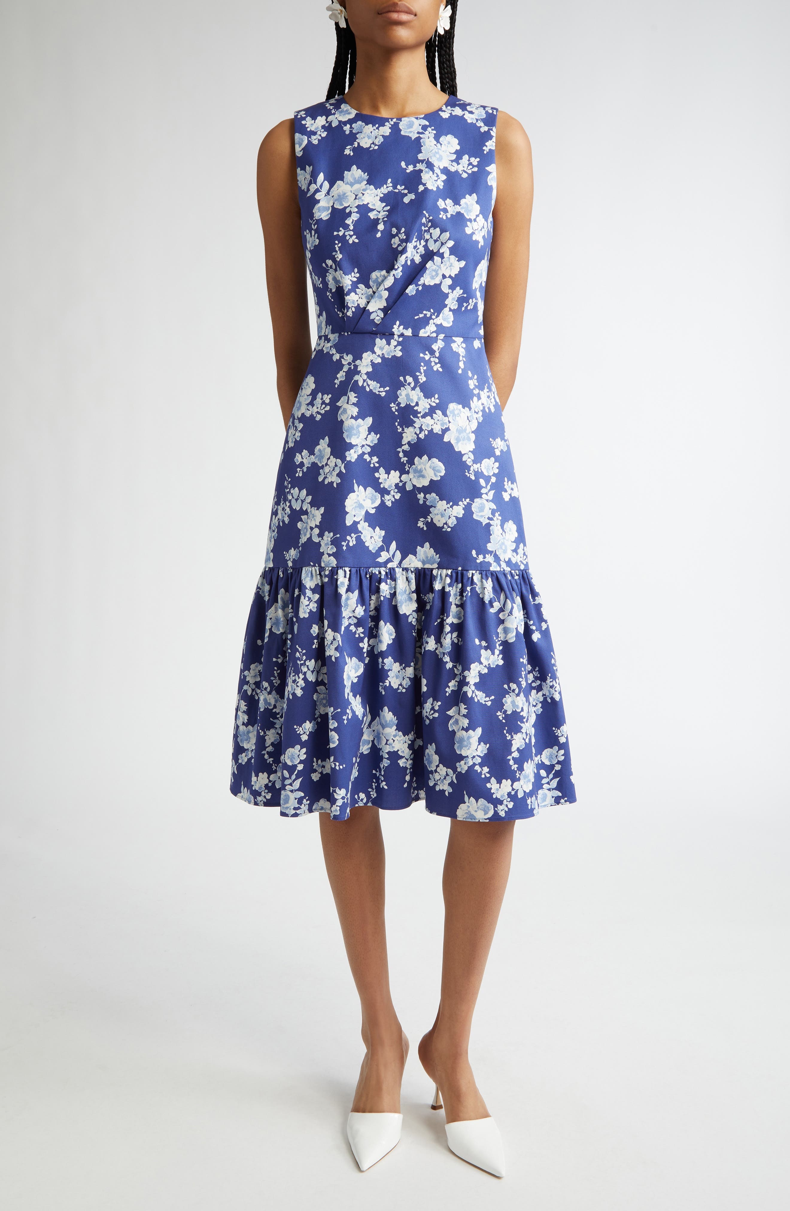 Carolina Herrera Floral Print Tiered Dress in Nautilus Multi at Nordstrom - 1