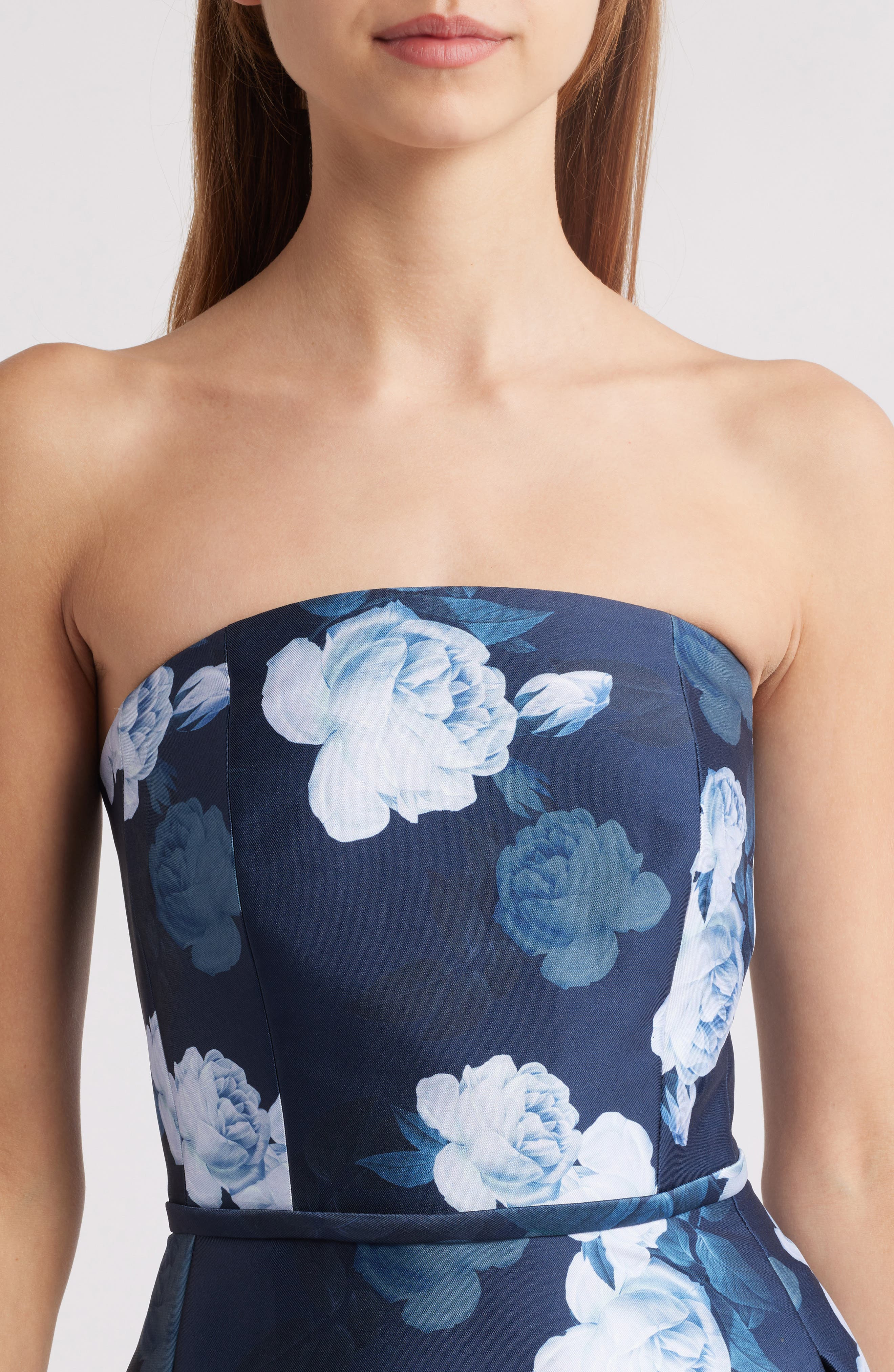 Sachin & Babi Shay Floral Strapless Stretch Mikado Cocktail Midi Dress in Midnight Glacial Rose at N - 4