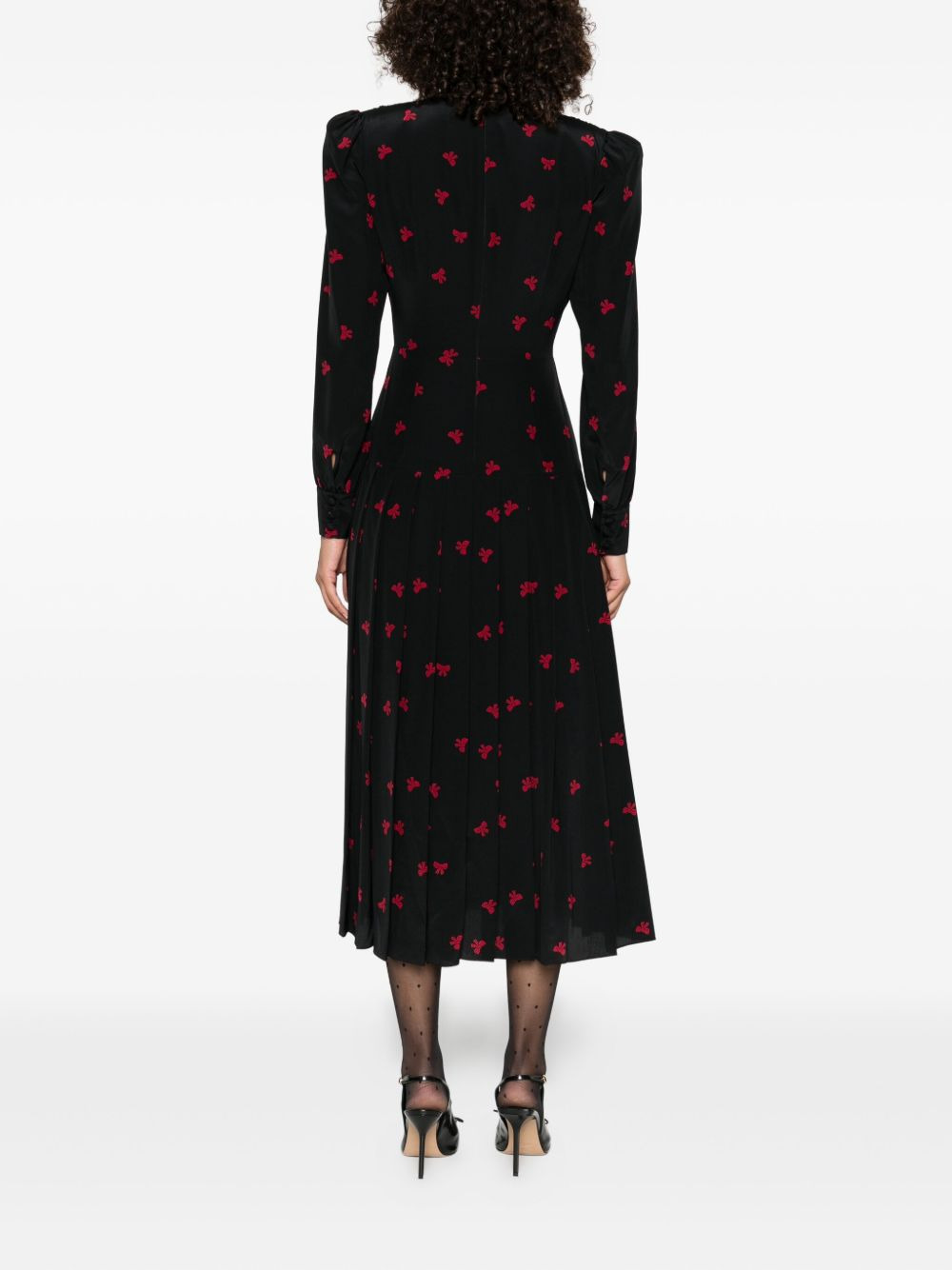 pleated bow-print dress - 4
