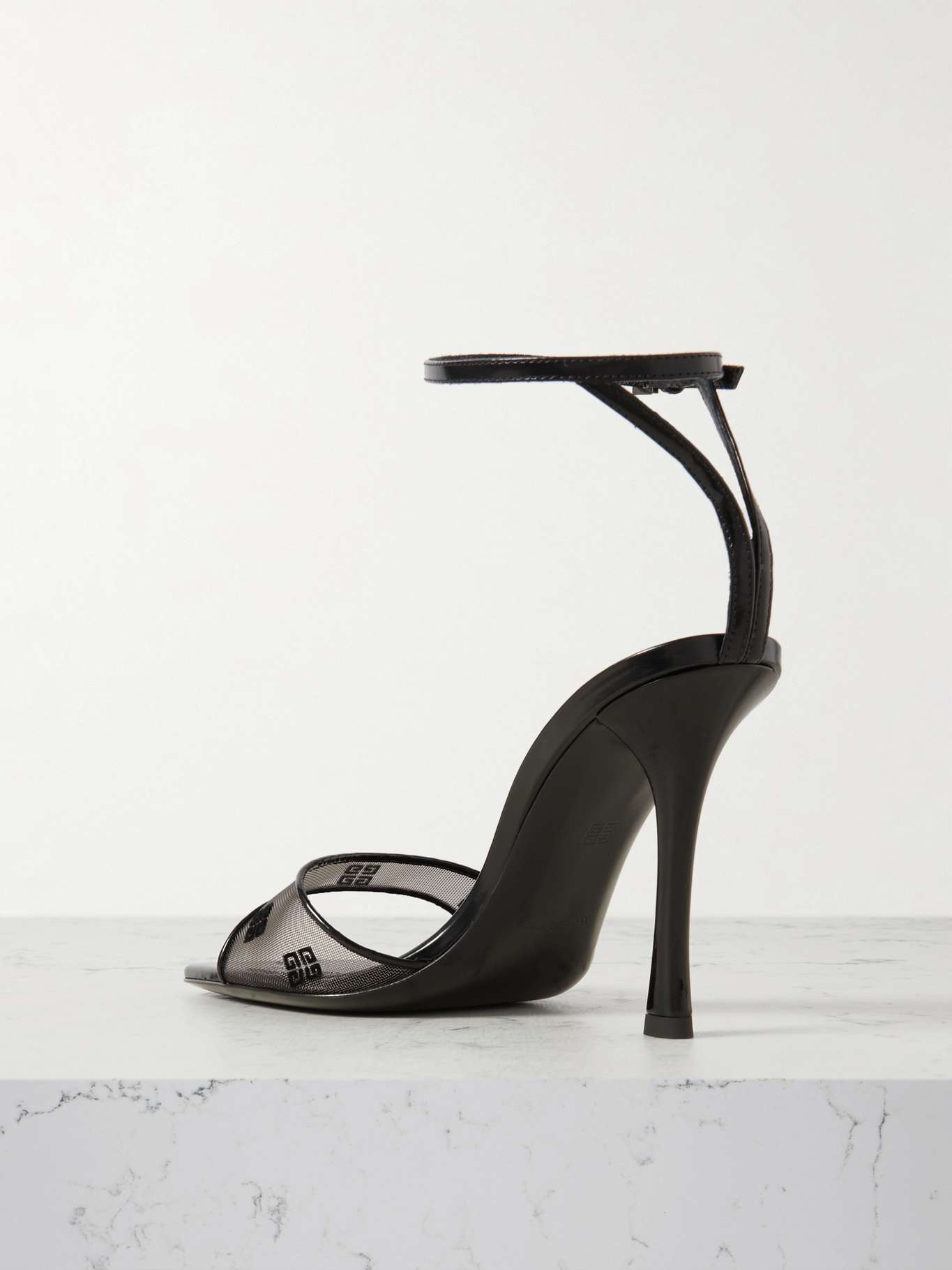 Patent leather-trimmed devoré-mesh sandals - 3