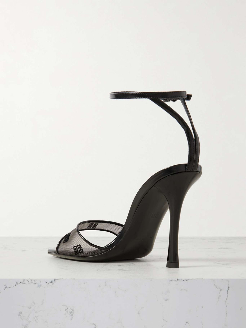 Patent leather-trimmed devoré-mesh sandals 3