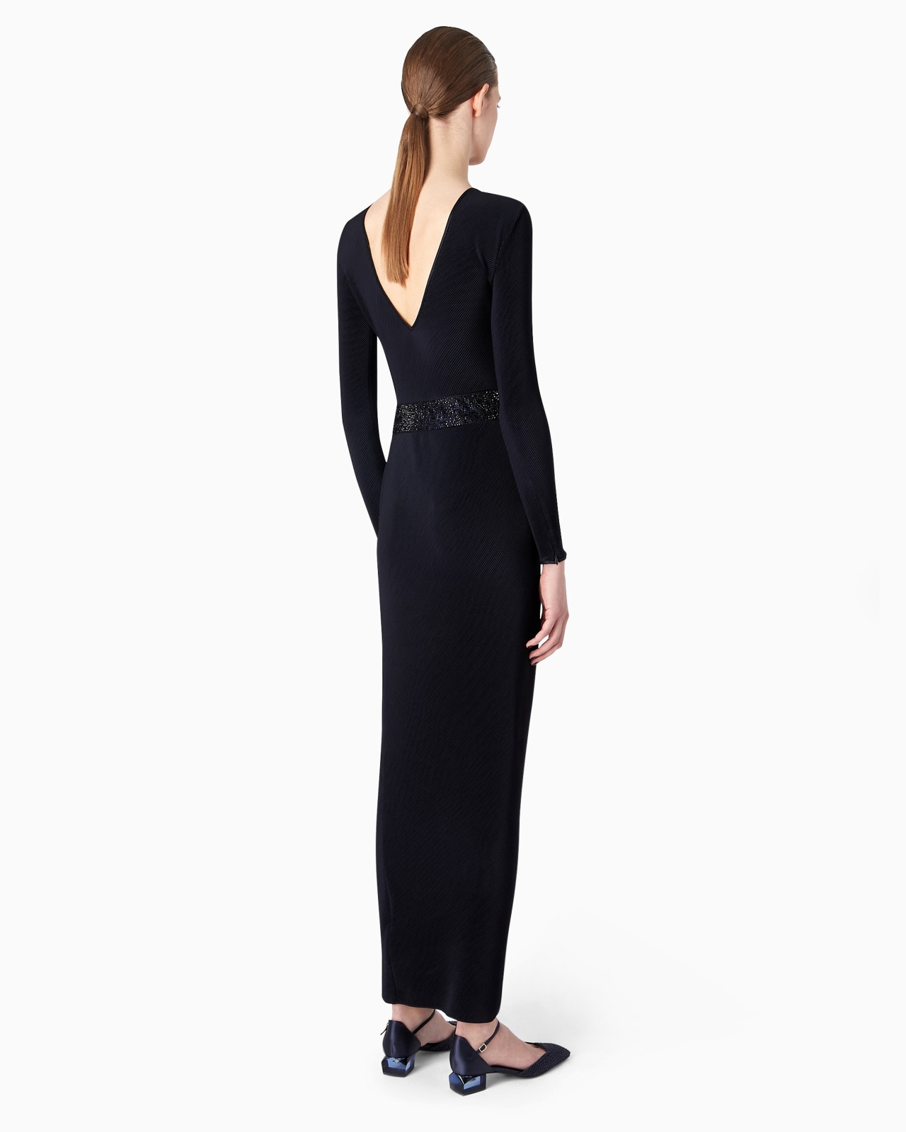 Long dress in pleated stretch jersey - 3