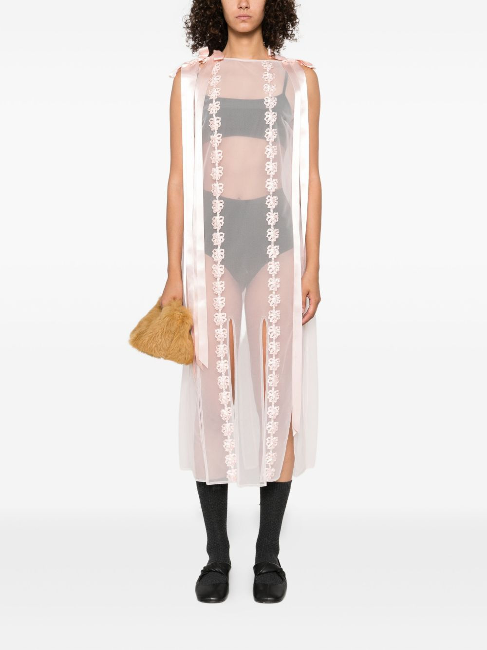 ribbon-trimmed sleeveless midi dress - 2