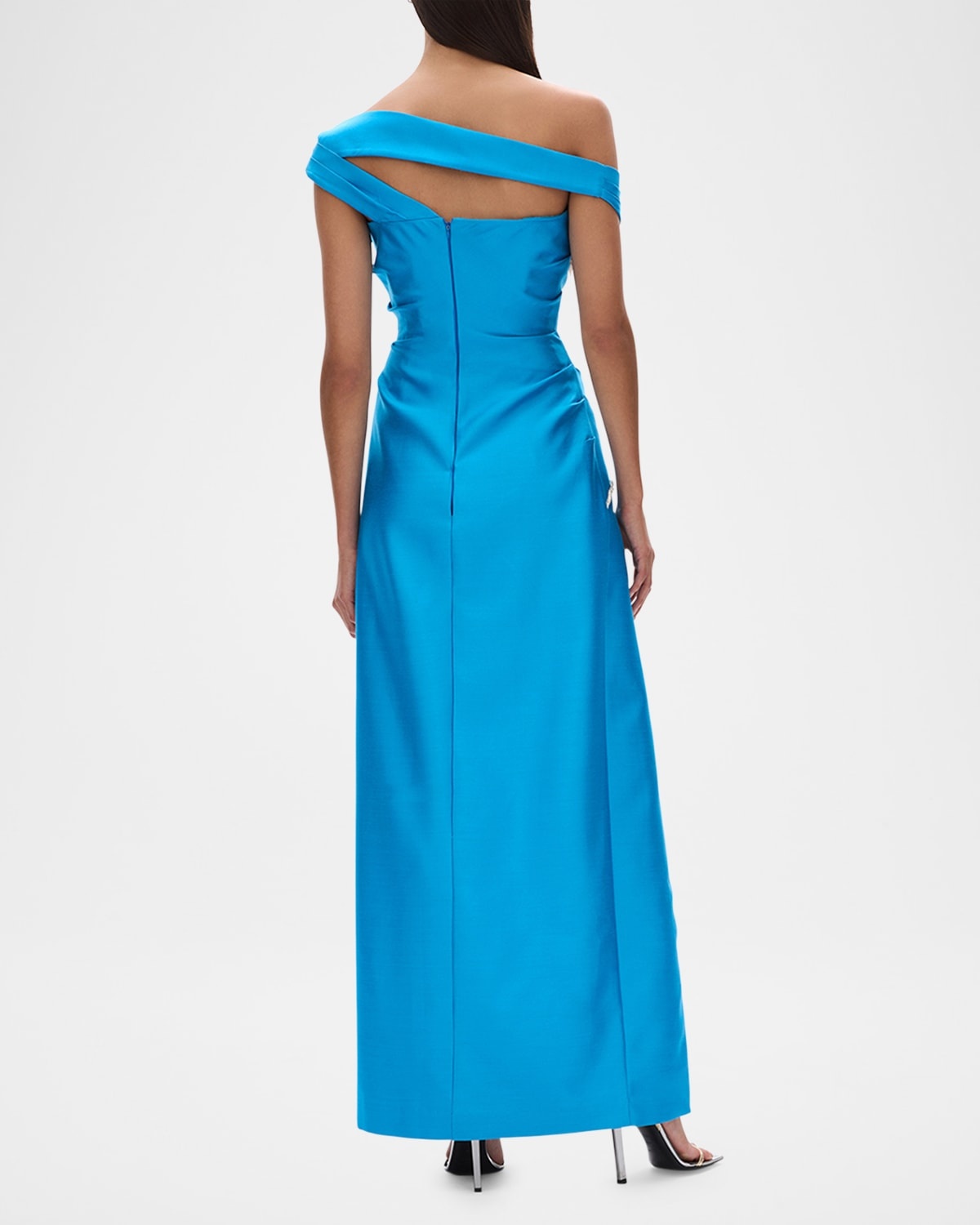 Bailey Draped Off-The-Shoulder Crystal Slit Gown - 3