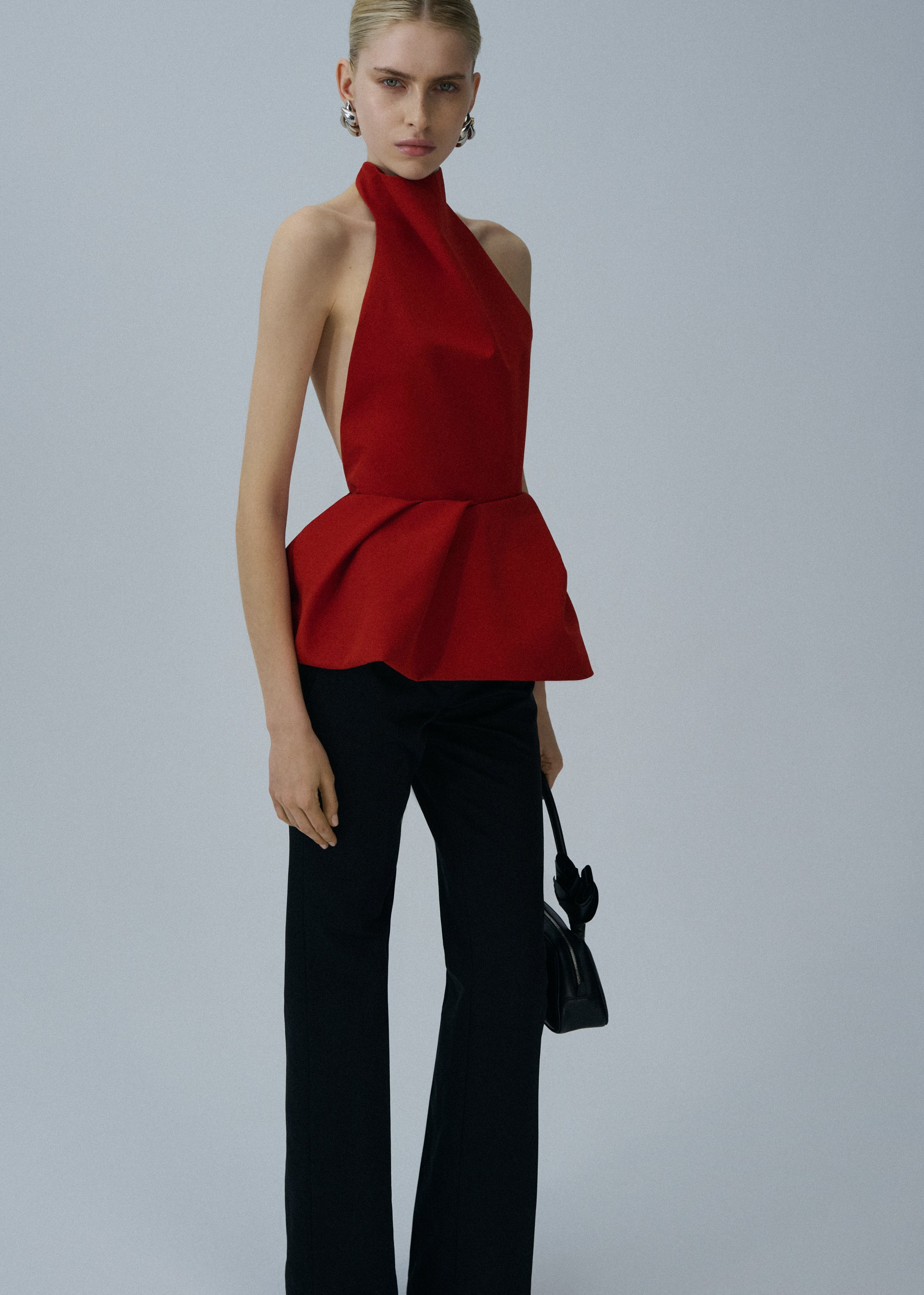 Halter peplum top in red - 4