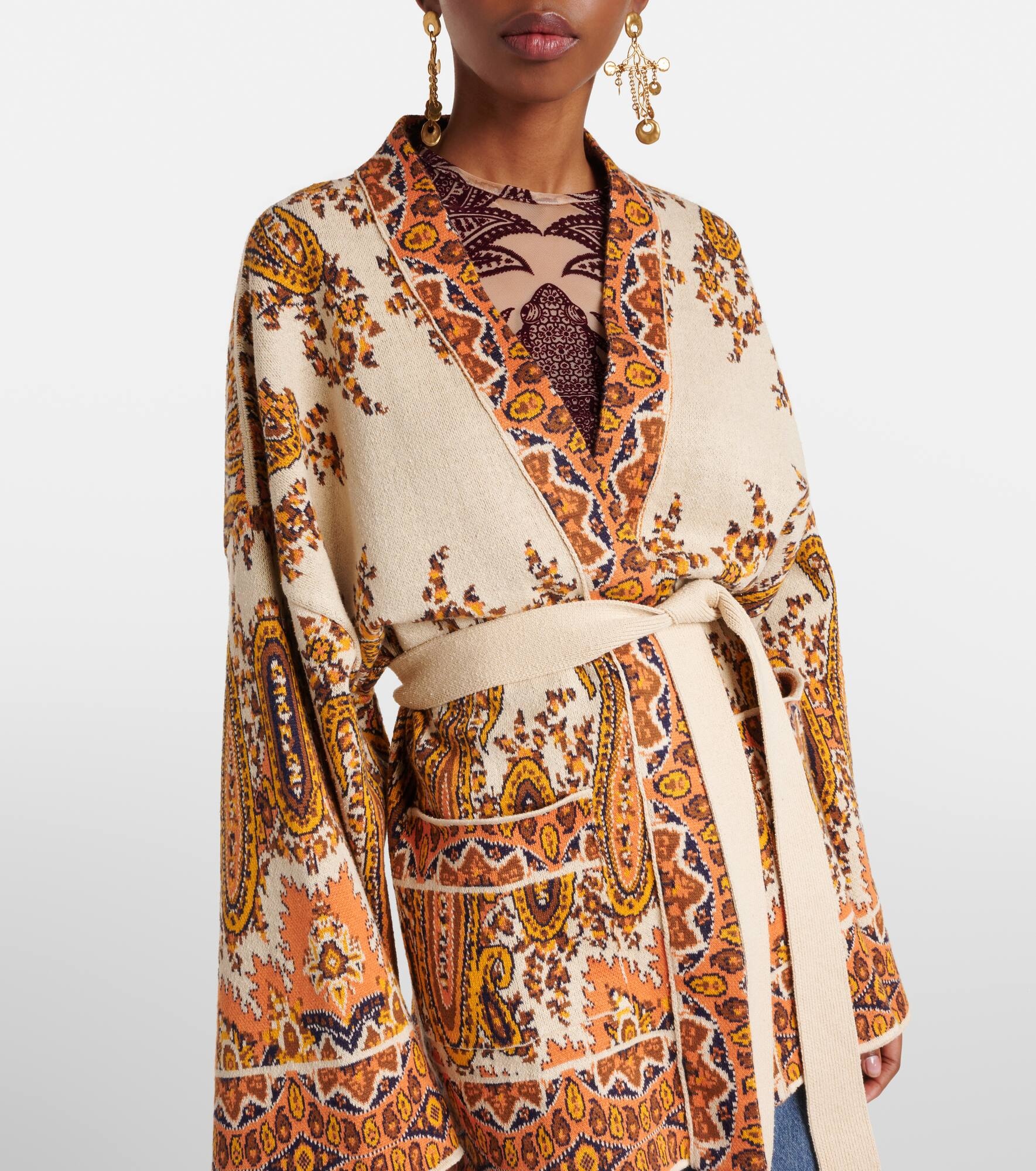 Jacquard cotton-blend wrap cardigan - 6
