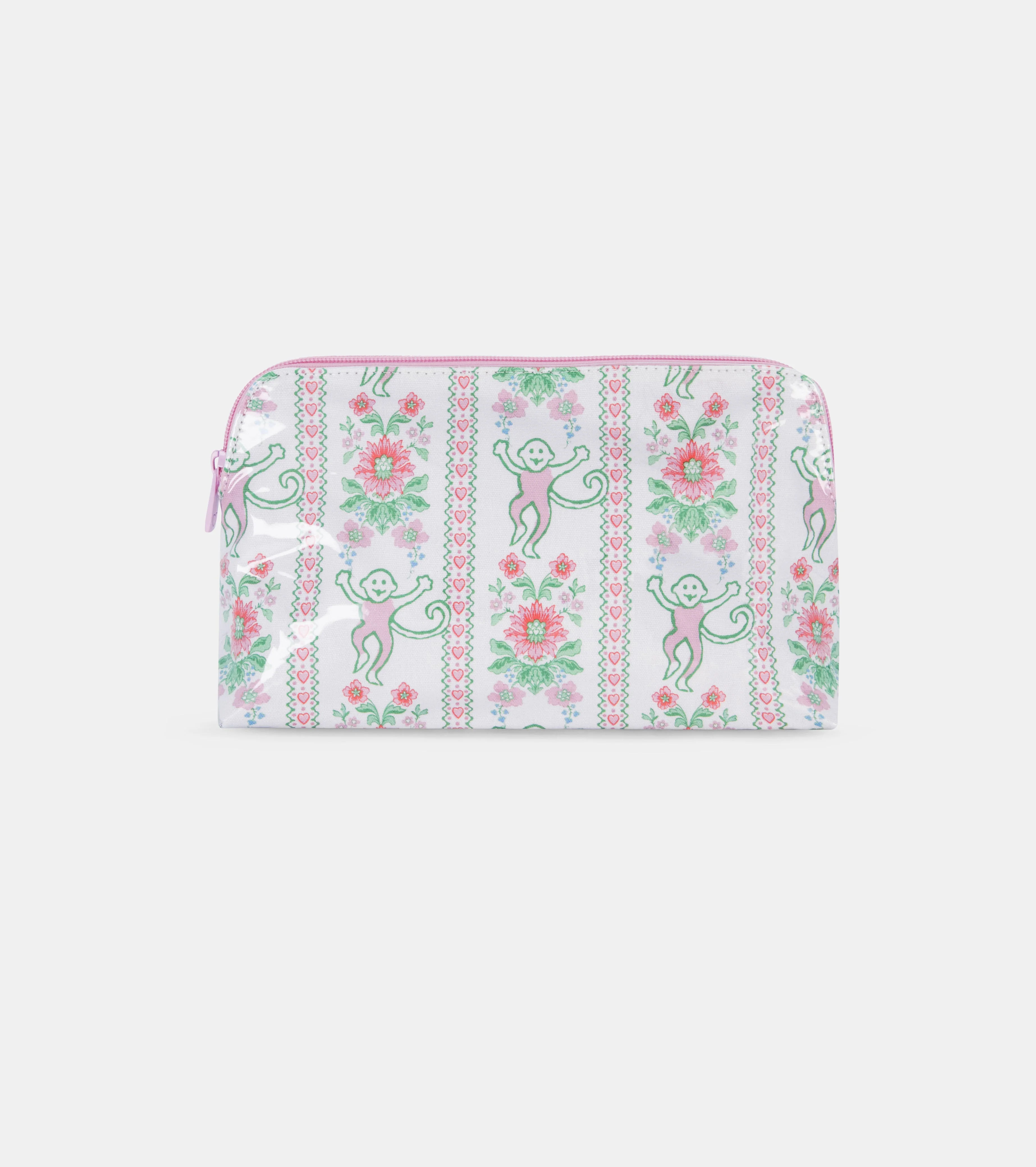 Roller Rabbit x Hill House Large Makeup Bag - Pink Monkey Block Stripe - 1