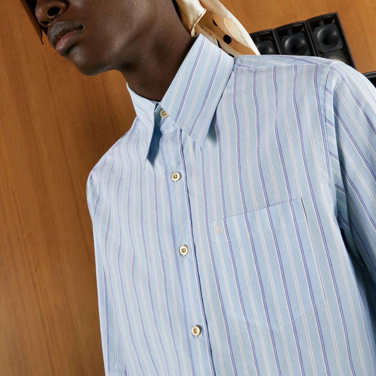 Striped cotton shirt with embroidery - 4