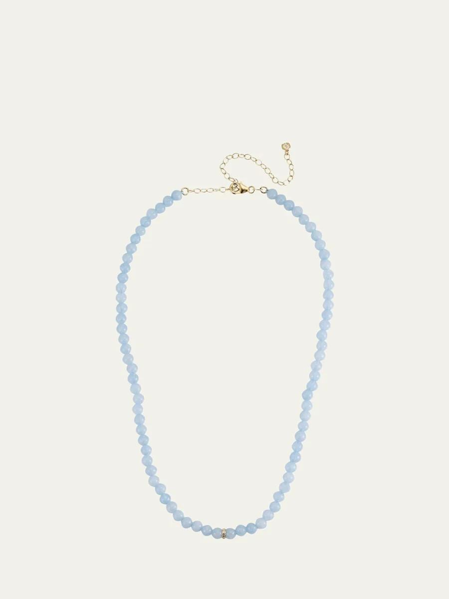14K Diamond Bezel Rondelle Choker with Aquamarine Beads - 1