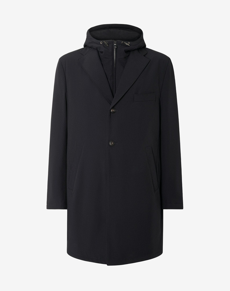 Blue technical fabric coat with detachable vest 1